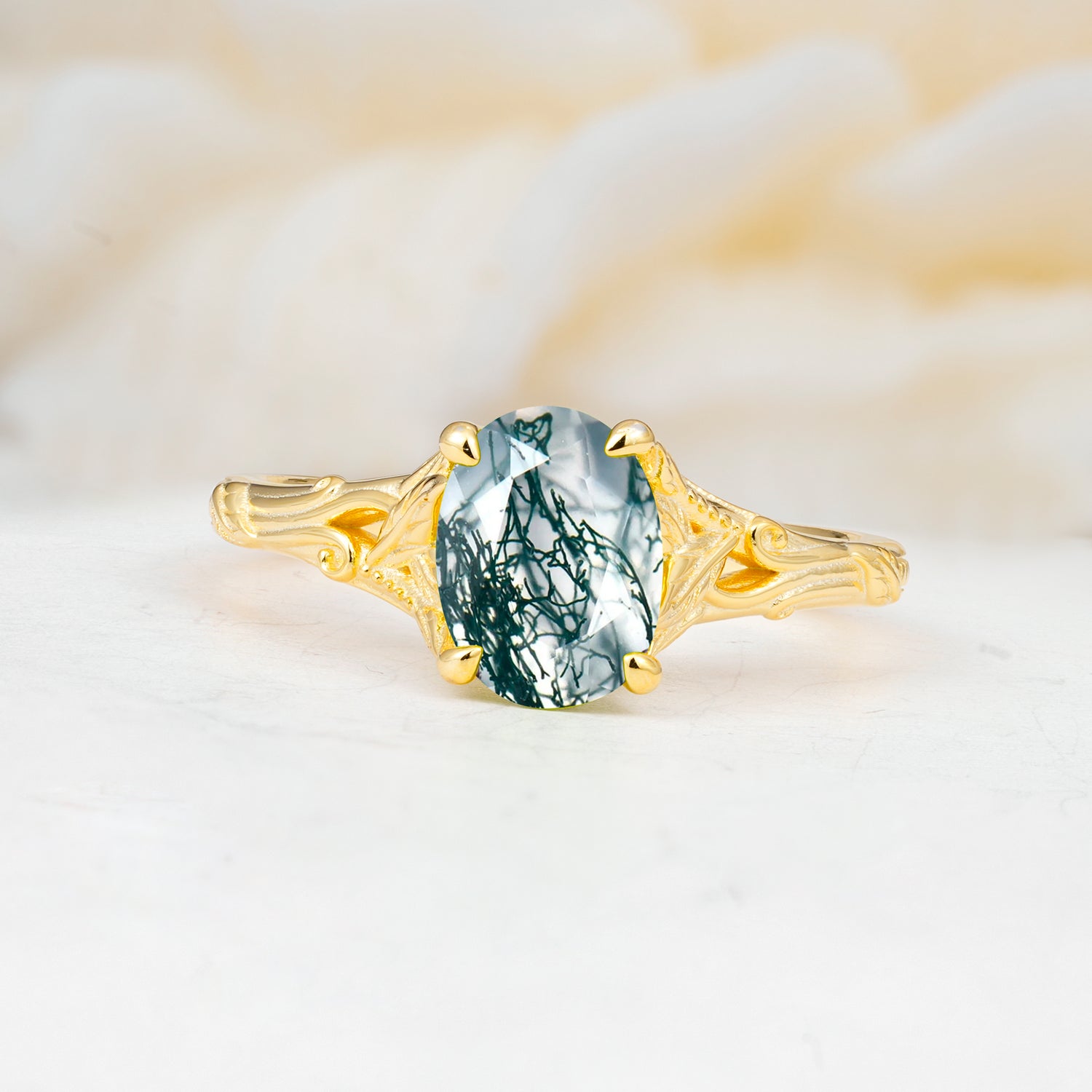 SR17592 Moss Agate Ring - Yellow-Gold
