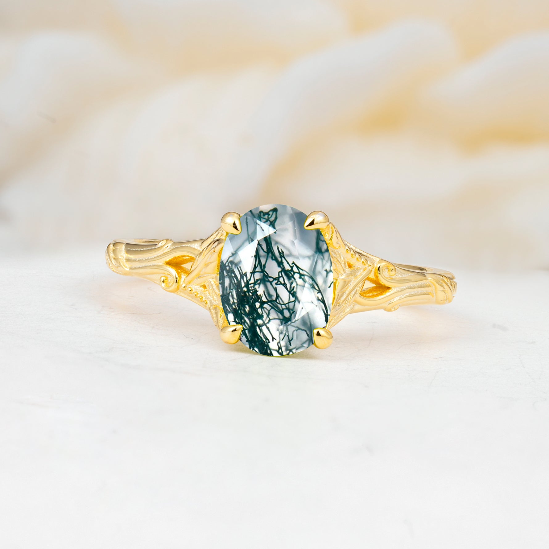 SR17592 Moss Agate Ring - Yellow-Gold