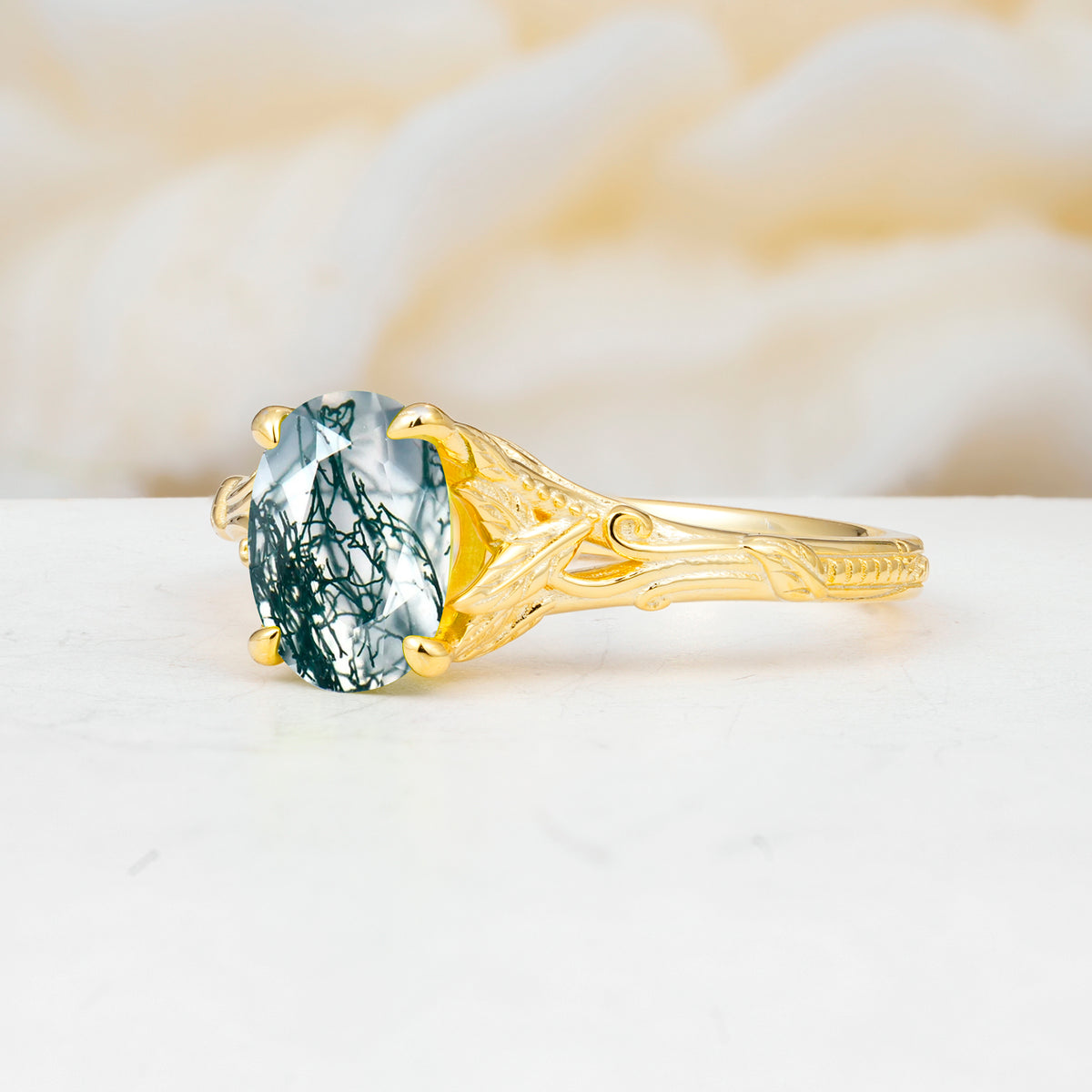 SR17592 Moss Agate Ring - White-Gold