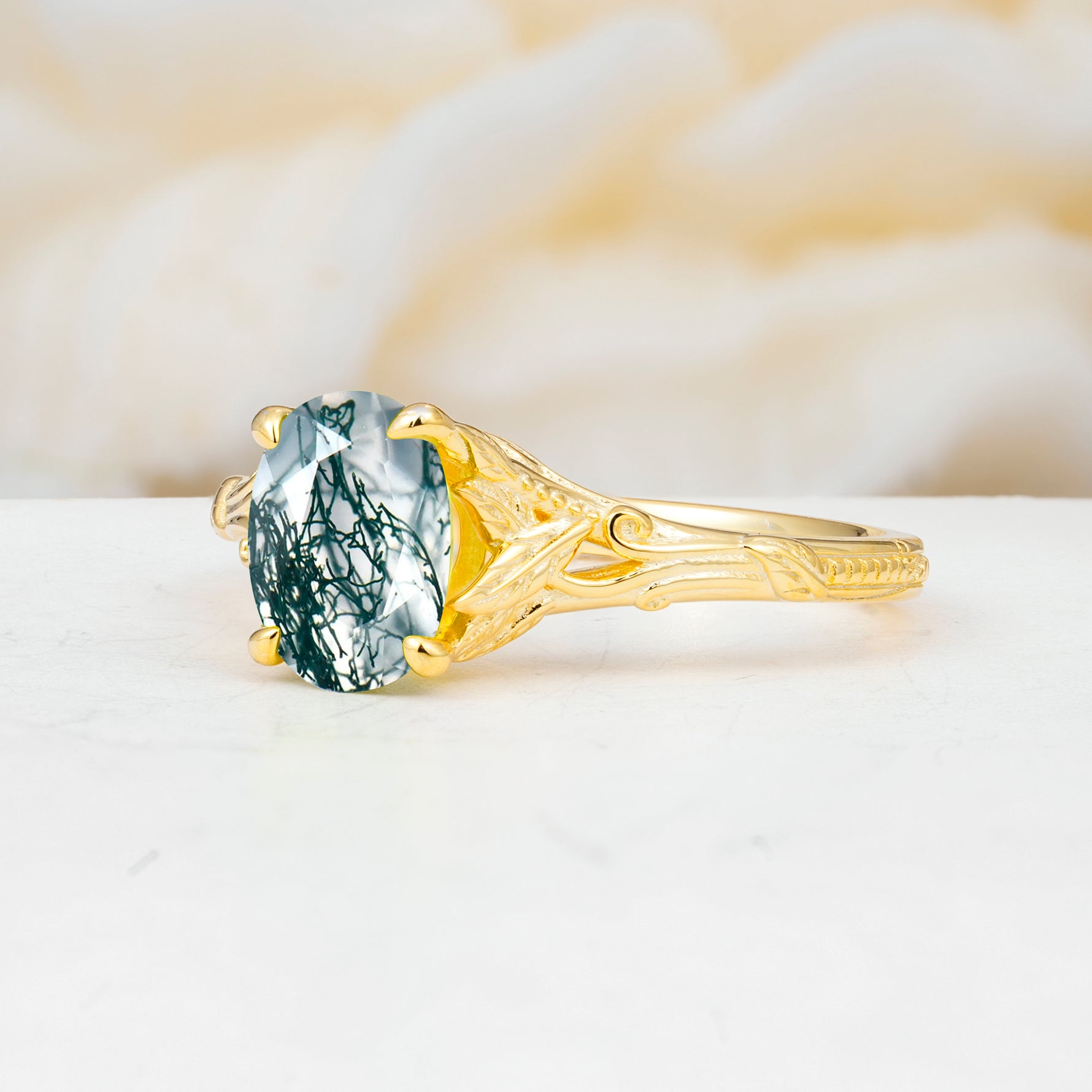 SR17592 Moss Agate Ring - White-Gold