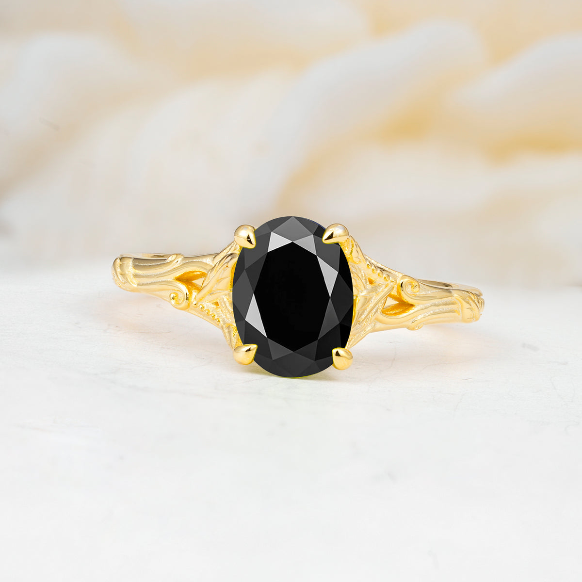 SR17592 Black Onyx Ring - Yellow-Gold