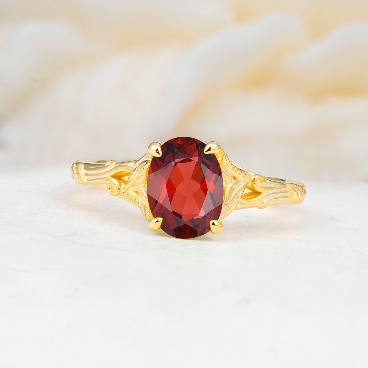 SR17592 Garnet Ring - Yellow-Gold