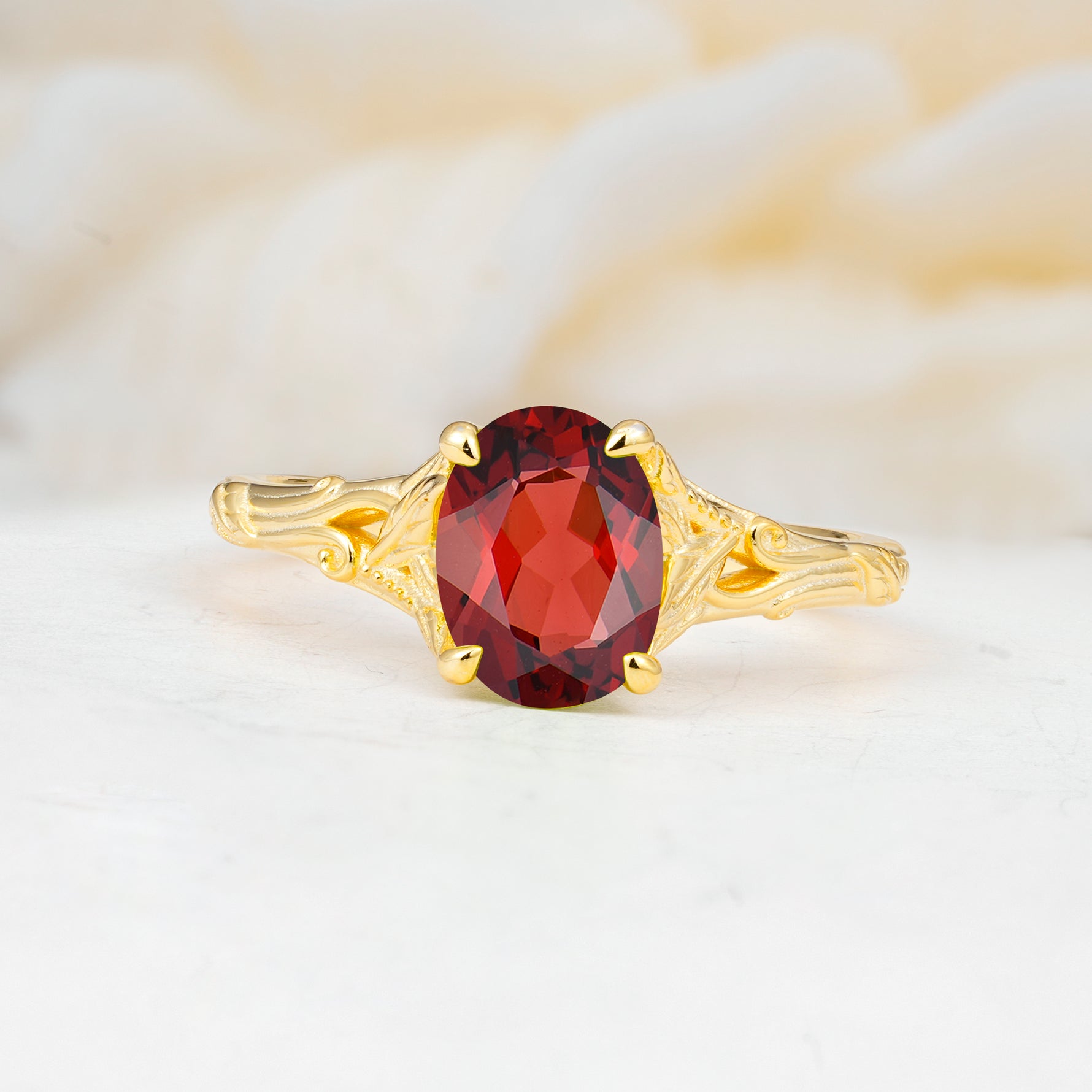 SR17592 Garnet Ring - Yellow-Gold