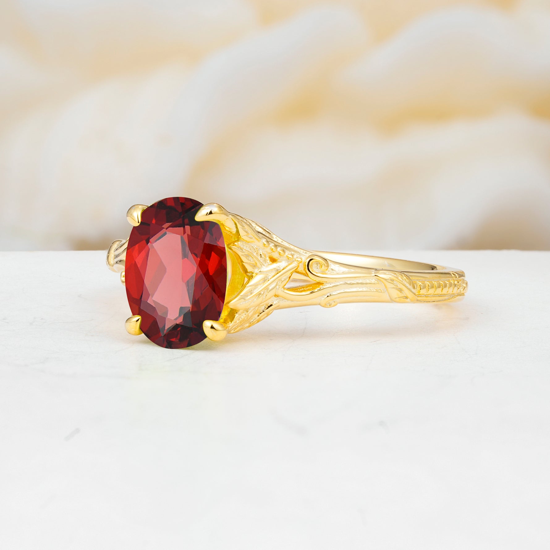 SR17592 Garnet Ring - White-Gold