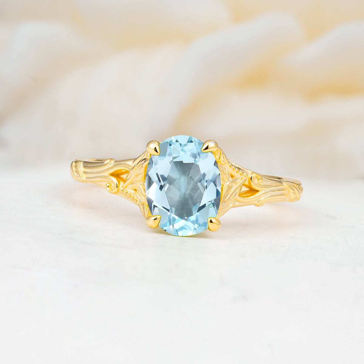 SR17592 Aquamarine Ring - Yellow-Gold