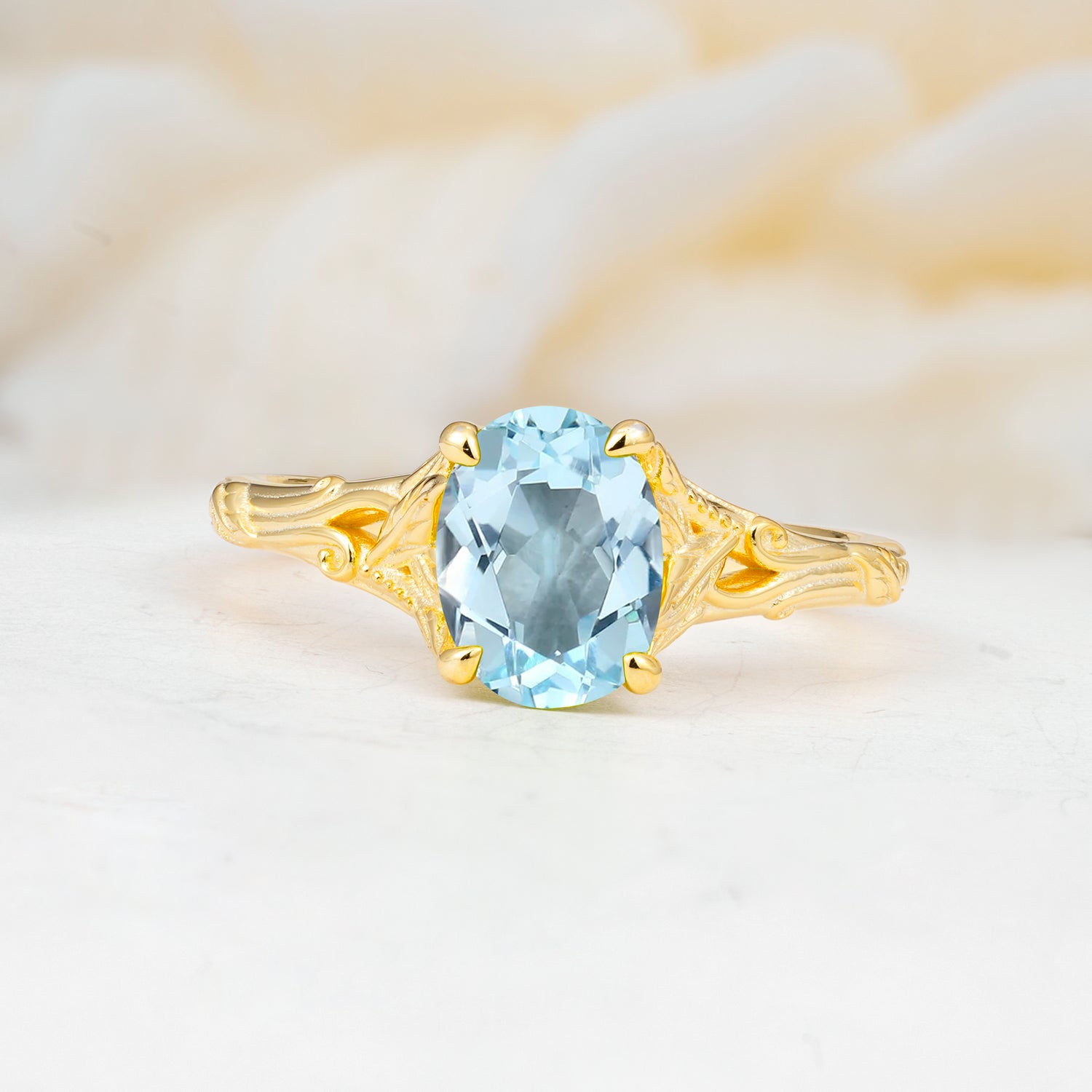 SR17592 Aquamarine Ring - Yellow-Gold