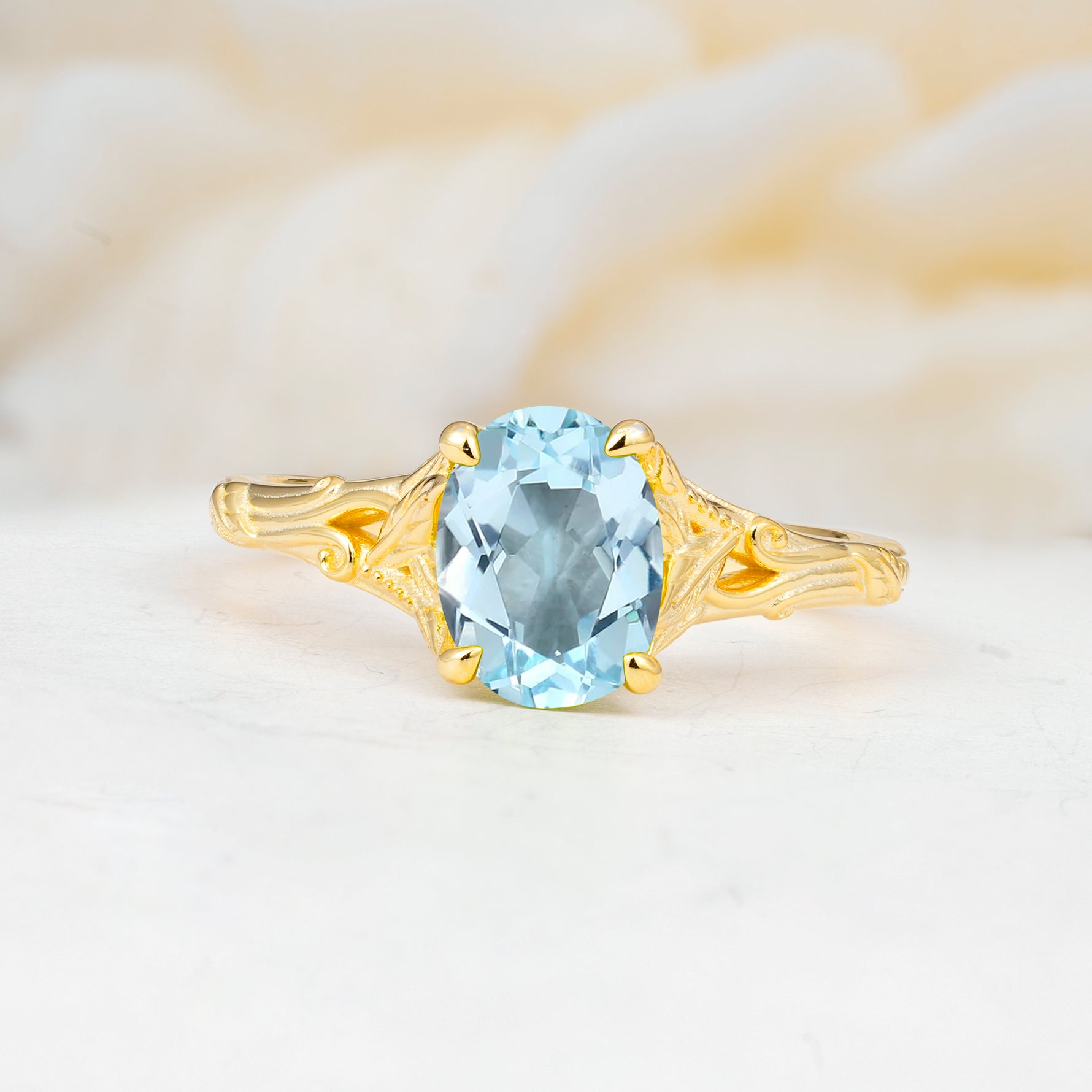 SR17592 Aquamarine Ring - Yellow-Gold