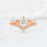 Pear Cut Moissanite Leaf Chevron Bridal Ring Set - Additional view
