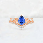 Pear Cut Sapphire Leaf Chevron Bridal Ring Set - Additional view
