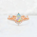 Pear Cut Fire Opal Leaf Chevron Bridal Ring Set - Additional view