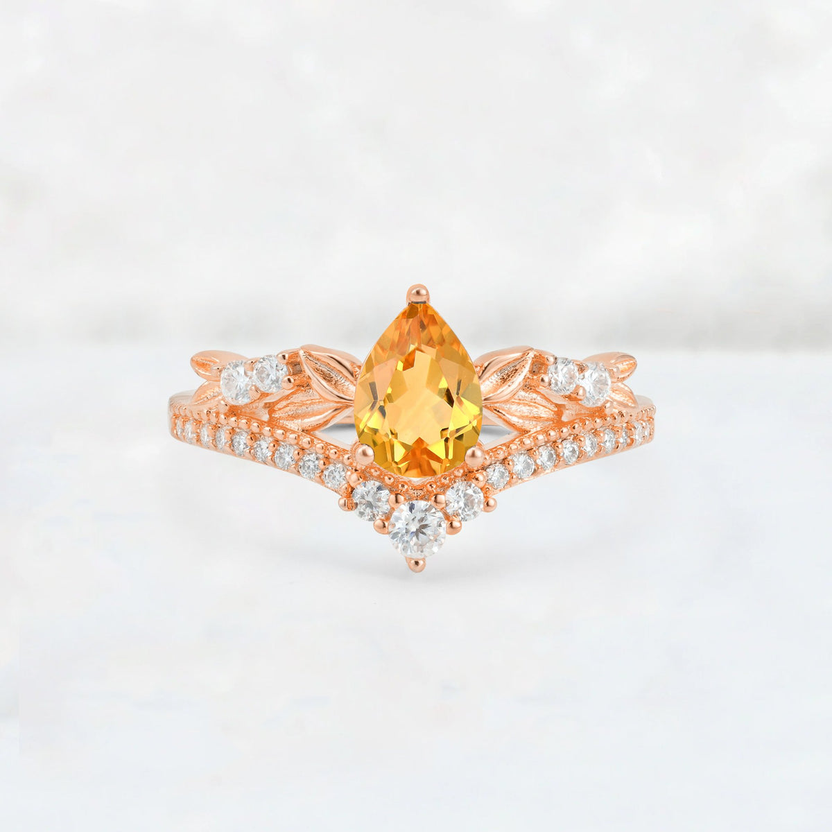 Pear Cut Citrine Leaf Chevron Bridal Ring Set - Additional view