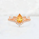 Pear Cut Citrine Leaf Chevron Bridal Ring Set - Additional view
