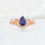 Pear Cut Tanzanite Leaf Chevron Bridal Ring Set - Additional view