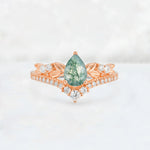 Pear Cut Moss Agate Leaf Chevron Bridal Ring Set - Additional view