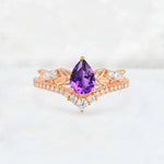 Pear Cut Amethyst Leaf Chevron Bridal Ring Set - Additional view