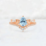 Pear Cut Aquamarine Leaf Chevron Bridal Ring Set - Additional view