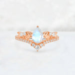Pear Cut Moonstone Leaf Chevron Bridal Ring Set - Additional view
