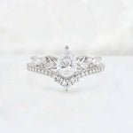 Pear Cut Moissanite Leaf Chevron Bridal Ring Set - Additional view