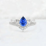 Pear Cut Sapphire Leaf Chevron Bridal Ring Set - Additional view