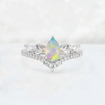 Pear Cut Fire Opal Leaf Chevron Bridal Ring Set - Additional view