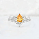 Pear Cut Citrine Leaf Chevron Bridal Ring Set - Additional view