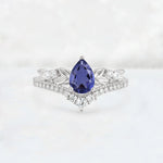 Pear Cut Tanzanite Leaf Chevron Bridal Ring Set - Additional view