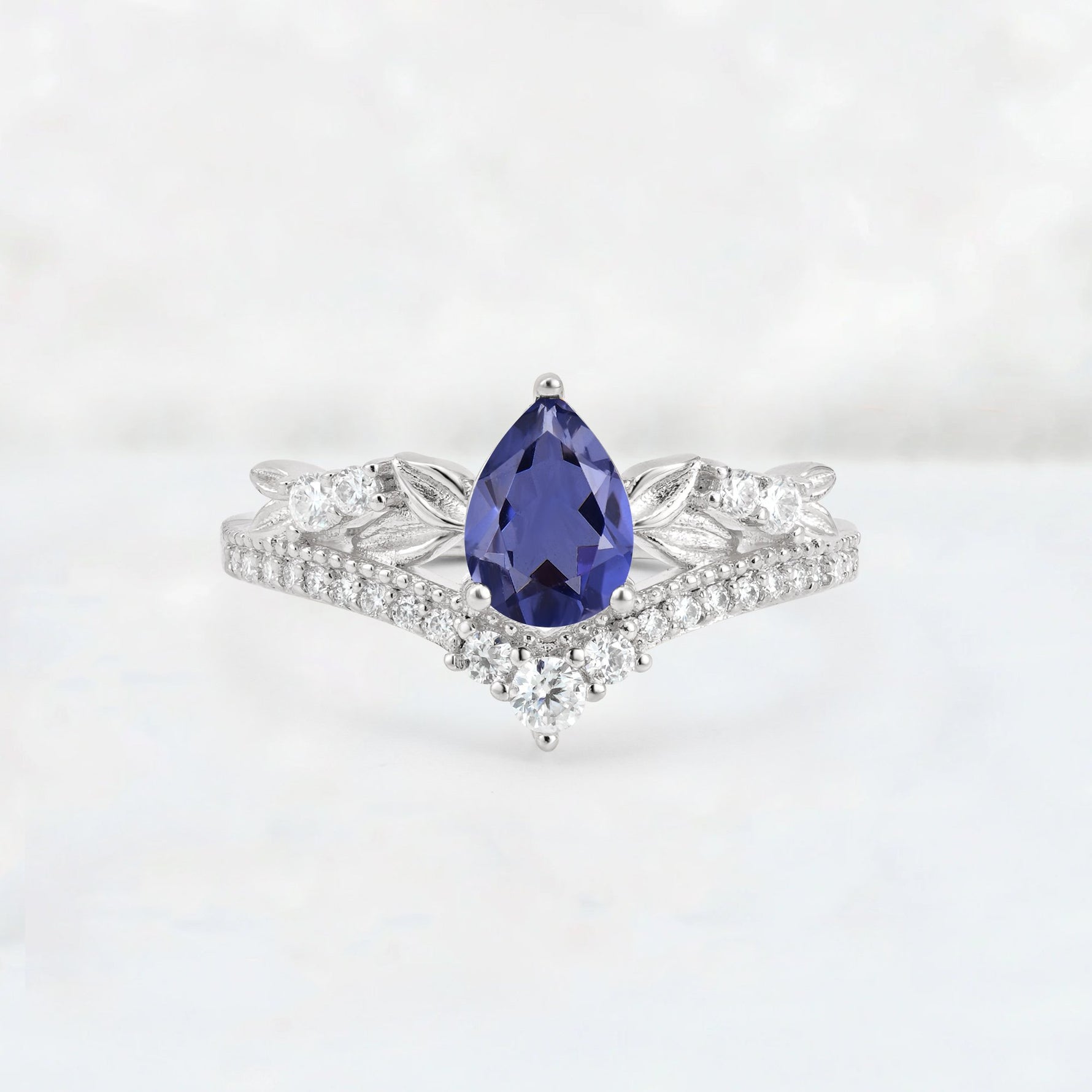 Pear Cut Tanzanite Leaf Chevron Bridal Ring Set - Additional view