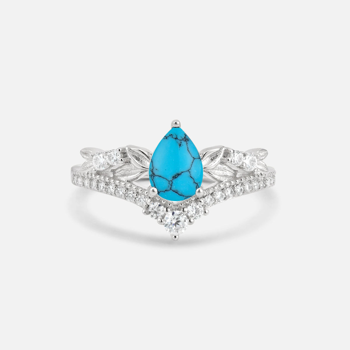 Pear Cut Turquoise Leaf Chevron Bridal Ring Set - Additional view