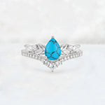 Pear Cut Turquoise Leaf Chevron Bridal Ring Set - Additional view