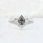 Pear Cut Black Rutilated Quartz Leaf Chevron Bridal Ring Set - Additional view
