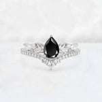 Pear Cut Black Onyx Leaf Chevron Bridal Ring Set - Additional view