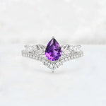 Pear Cut Amethyst Leaf Chevron Bridal Ring Set - Additional view