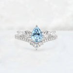 Pear Cut Aquamarine Leaf Chevron Bridal Ring Set - Additional view