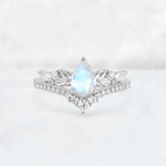 Pear Cut Moonstone Leaf Chevron Bridal Ring Set - Additional view