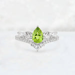 Pear Cut Peridot Leaf Chevron Bridal Ring Set - Additional view
