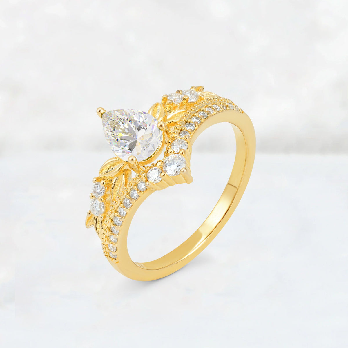Pear Cut Moissanite Leaf Chevron Bridal Ring Set - Additional view