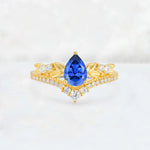 Pear Cut Sapphire Leaf Chevron Bridal Ring Set - Additional view
