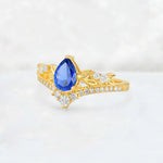 Pear Cut Sapphire Leaf Chevron Bridal Ring Set - Additional view