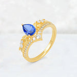 Pear Cut Sapphire Leaf Chevron Bridal Ring Set - Additional view