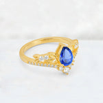 Pear Cut Sapphire Leaf Chevron Bridal Ring Set - Additional view