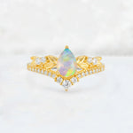 Pear Cut Fire Opal Leaf Chevron Bridal Ring Set - Additional view