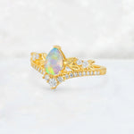 Pear Cut Fire Opal Leaf Chevron Bridal Ring Set - Additional view