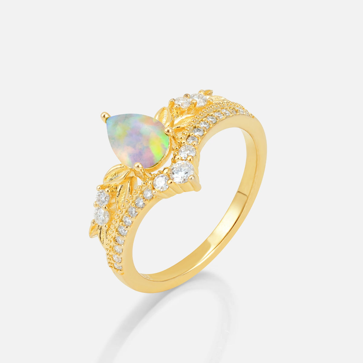 Pear Cut Fire Opal Leaf Chevron Bridal Ring Set - Additional view