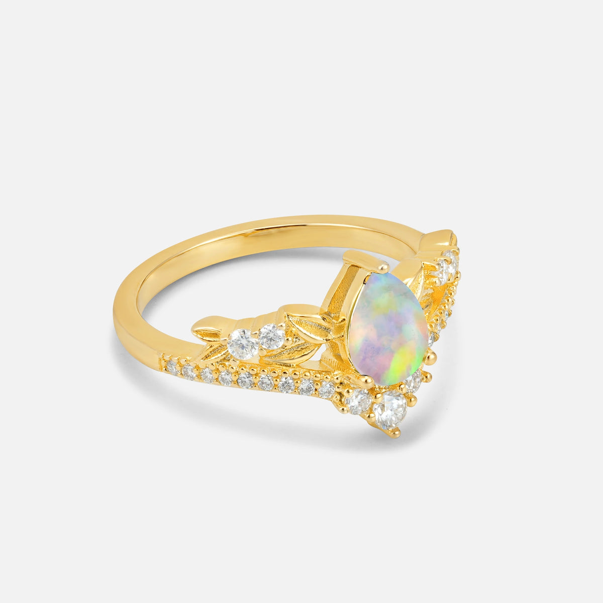 Pear Cut Fire Opal Leaf Chevron Bridal Ring Set - Additional view