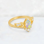 Pear Cut Fire Opal Leaf Chevron Bridal Ring Set - Additional view