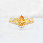 Pear Cut Citrine Leaf Chevron Bridal Ring Set - Additional view