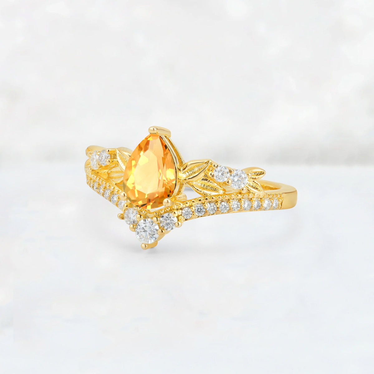 Pear Cut Citrine Leaf Chevron Bridal Ring Set - Additional view