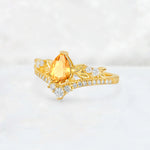 Pear Cut Citrine Leaf Chevron Bridal Ring Set - Additional view