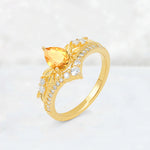 Pear Cut Citrine Leaf Chevron Bridal Ring Set - Additional view
