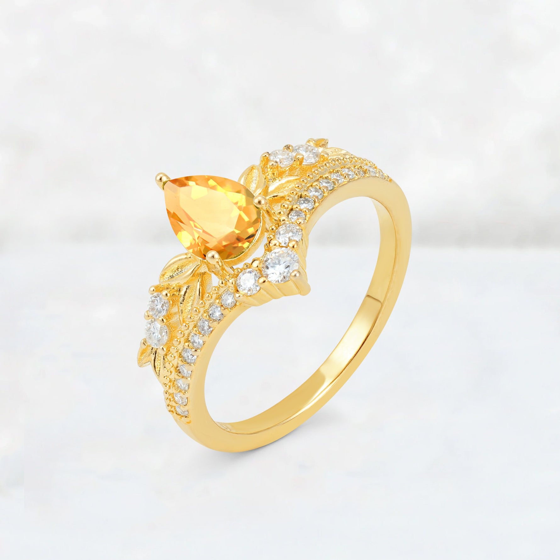 Pear Cut Citrine Leaf Chevron Bridal Ring Set - Additional view